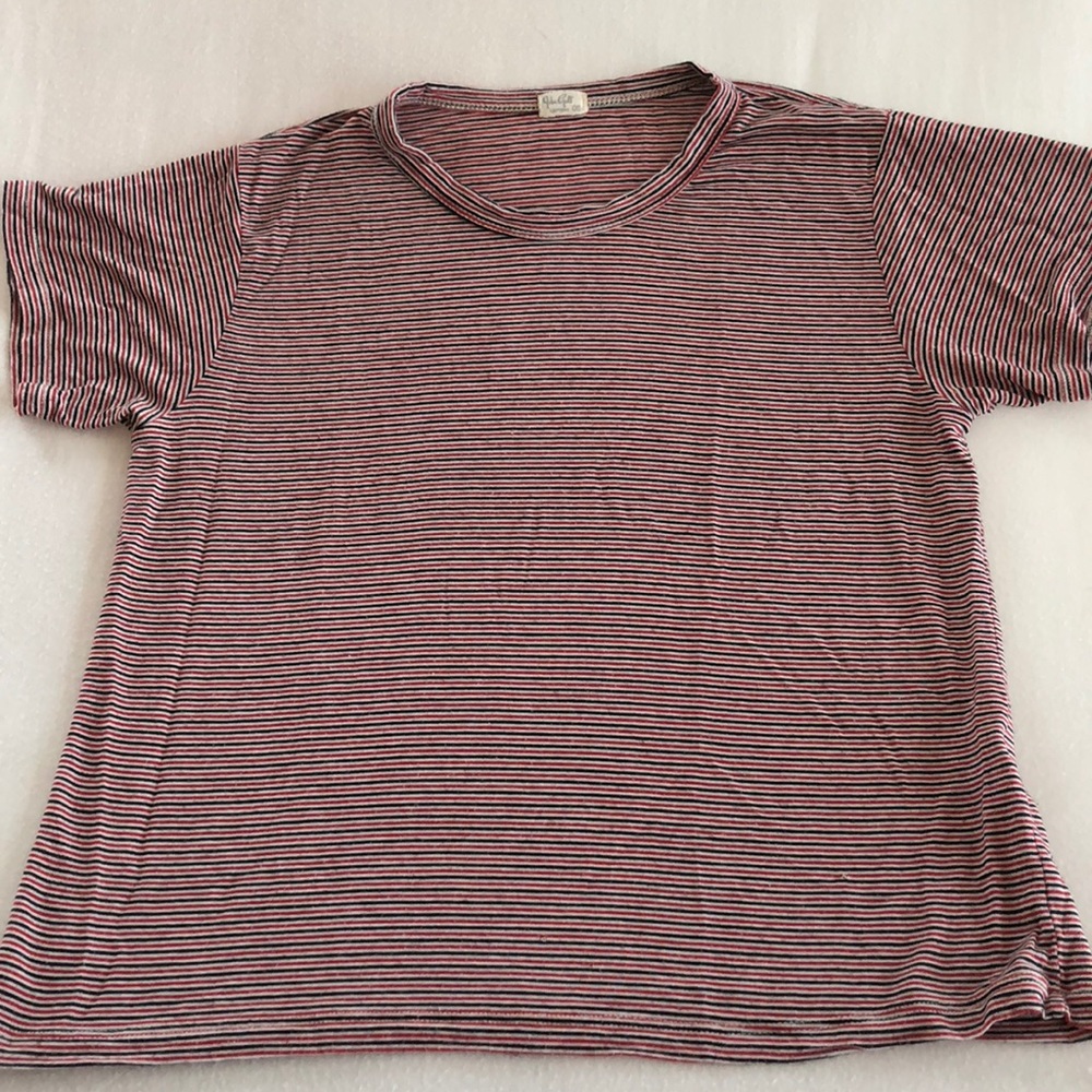 red white and black striped tee